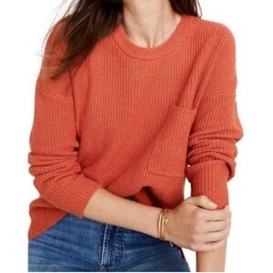 Madewell Thompson Pocket Boxy Crewneck High Low Red Pullover Sweater Size S​​